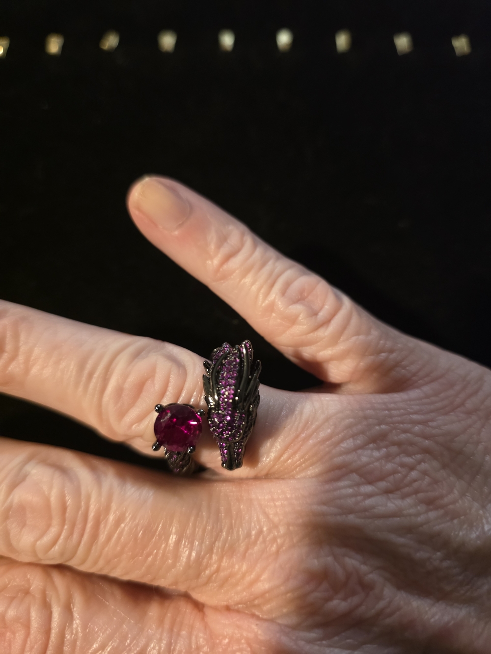 Silver Dragon Ring with Moissinite Ruby